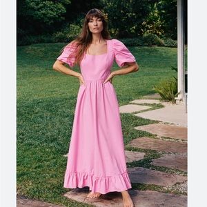 NWT Anthropologie Peixoto Logan Pink Puff Sleeve Dress Size S